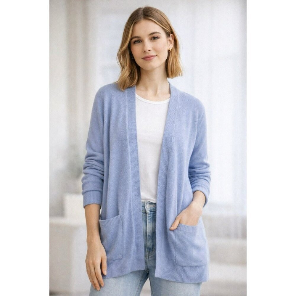 LOFT Blue Open Front Cardigan Sweater Women Medium Cotton Cashmere Blend